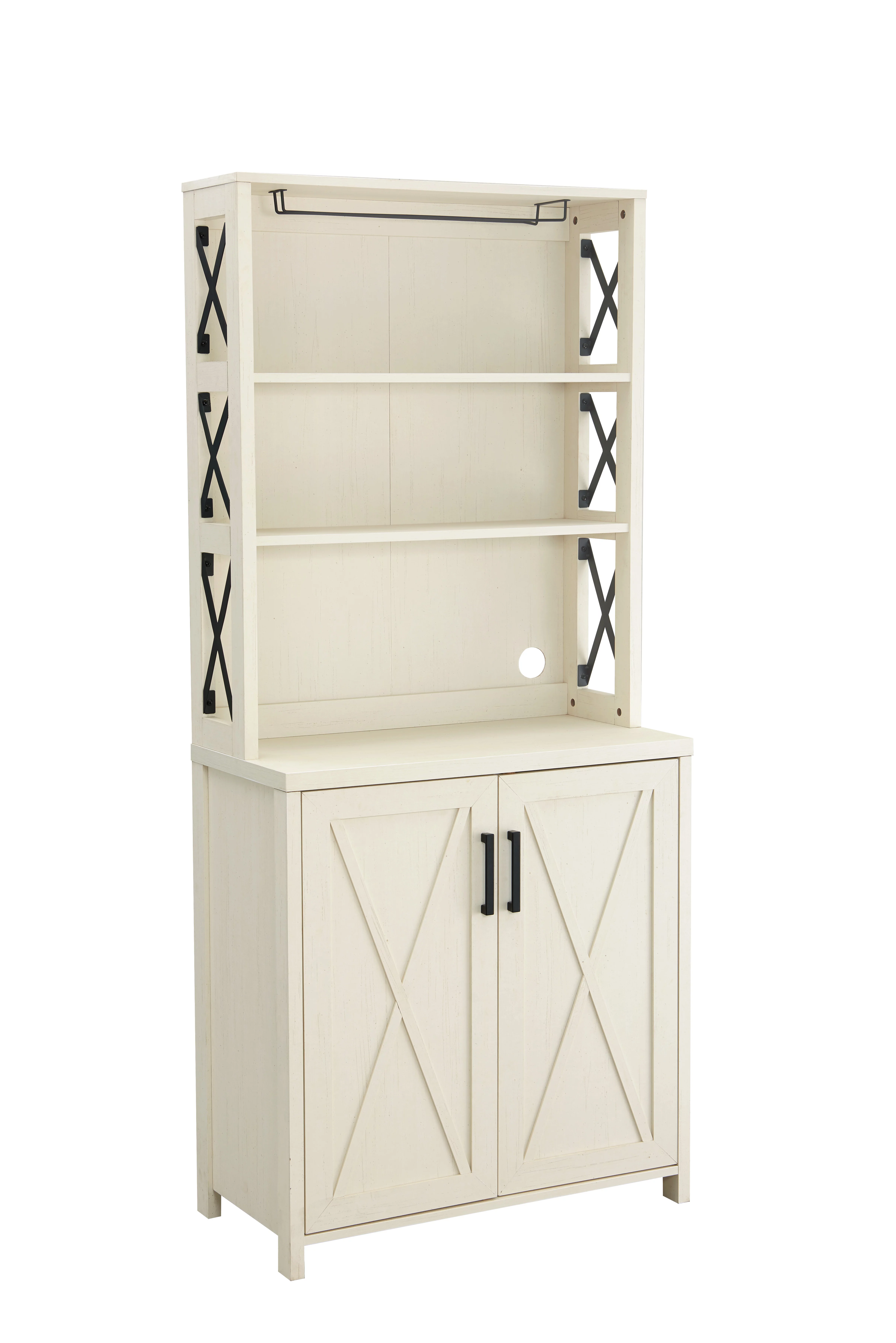 Home Source White Bar Cabinet with Black Accents