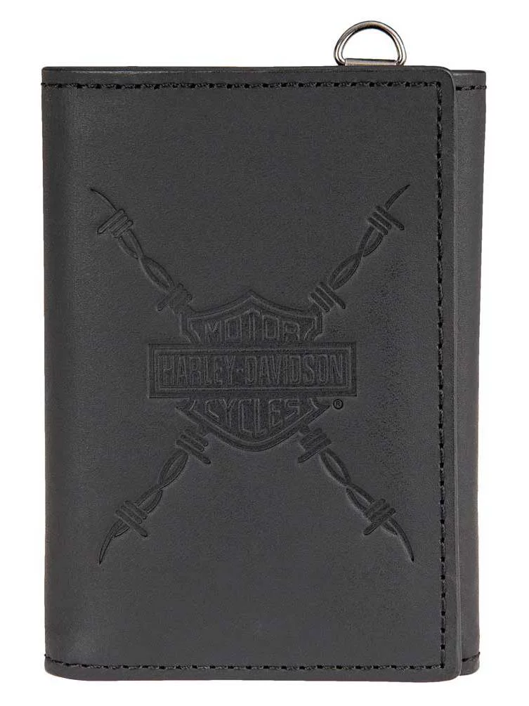 Harley-Davidson Men's Danger Zone Tri-Fold Genuine Leather Wallet HDMWA11213-BLK, Harley Davidson