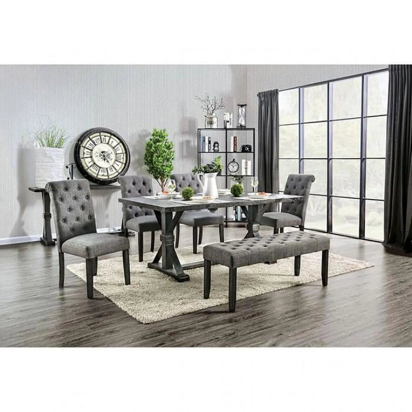 Rustic Antique Black & Gray Dining Table Set 6pcs FOA Alfred