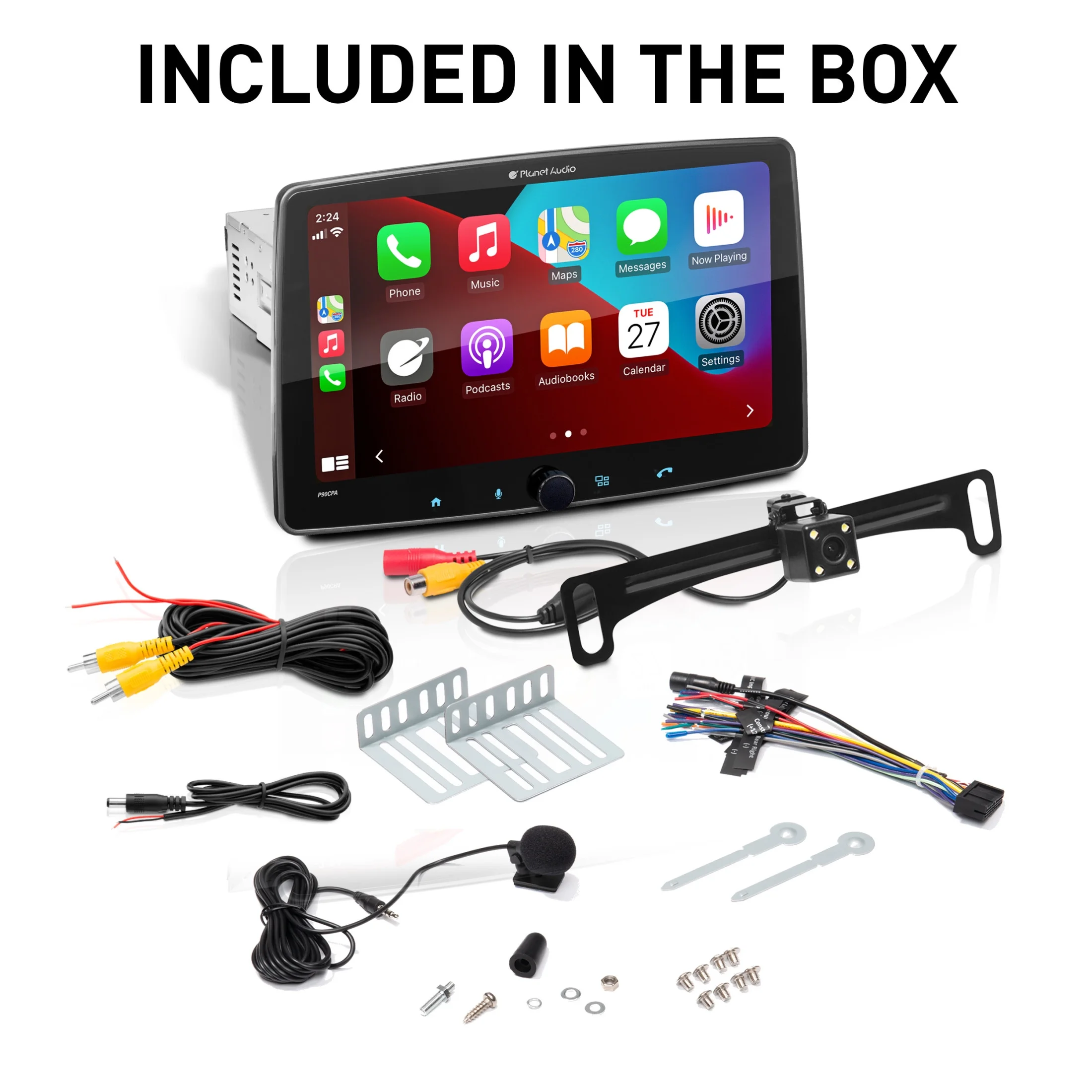 Planet Audio P90CPAC Car Stereo - Apple CarPlay, Android Auto, Single Din, 9 Inch Capacitive Touchscreen, Bluetooth, No CD DVD Player, AM/FM Radio Receiver, Backup Camera