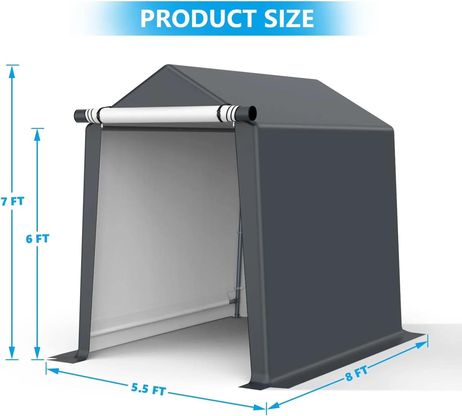 6x8FT Outdoor Storage Shelter Carport, Portable Shelter Heavy Duty Storage Shed Carport with Roll-up Zipper Door for Bike, Motorcycle, Garden Storage, Waterproof and UV Resistant, Gray