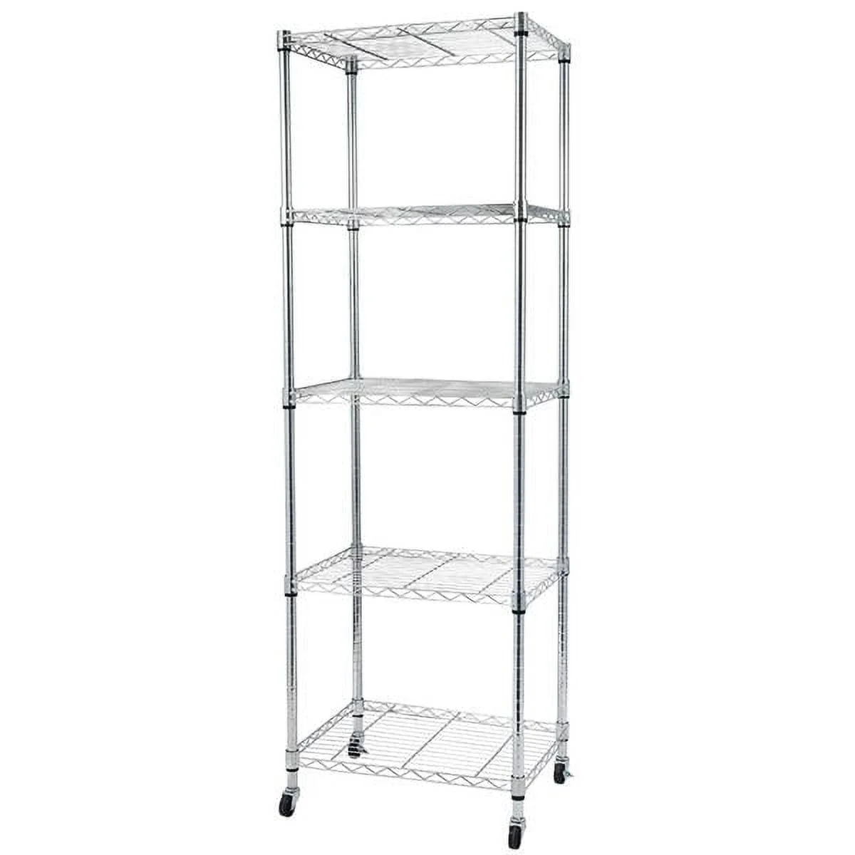 5-Tier NSF Heavy Duty Adjustable Storage Metal Rack with Wheels & Shelf Liners Ideal for Garage, Kitchen, and More - Chrome