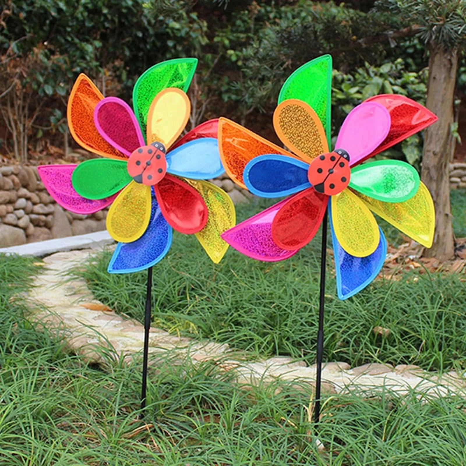 Double Layer Ladybug Windmill Wind Spinner Pinwheel Home Garden Yard Decoration