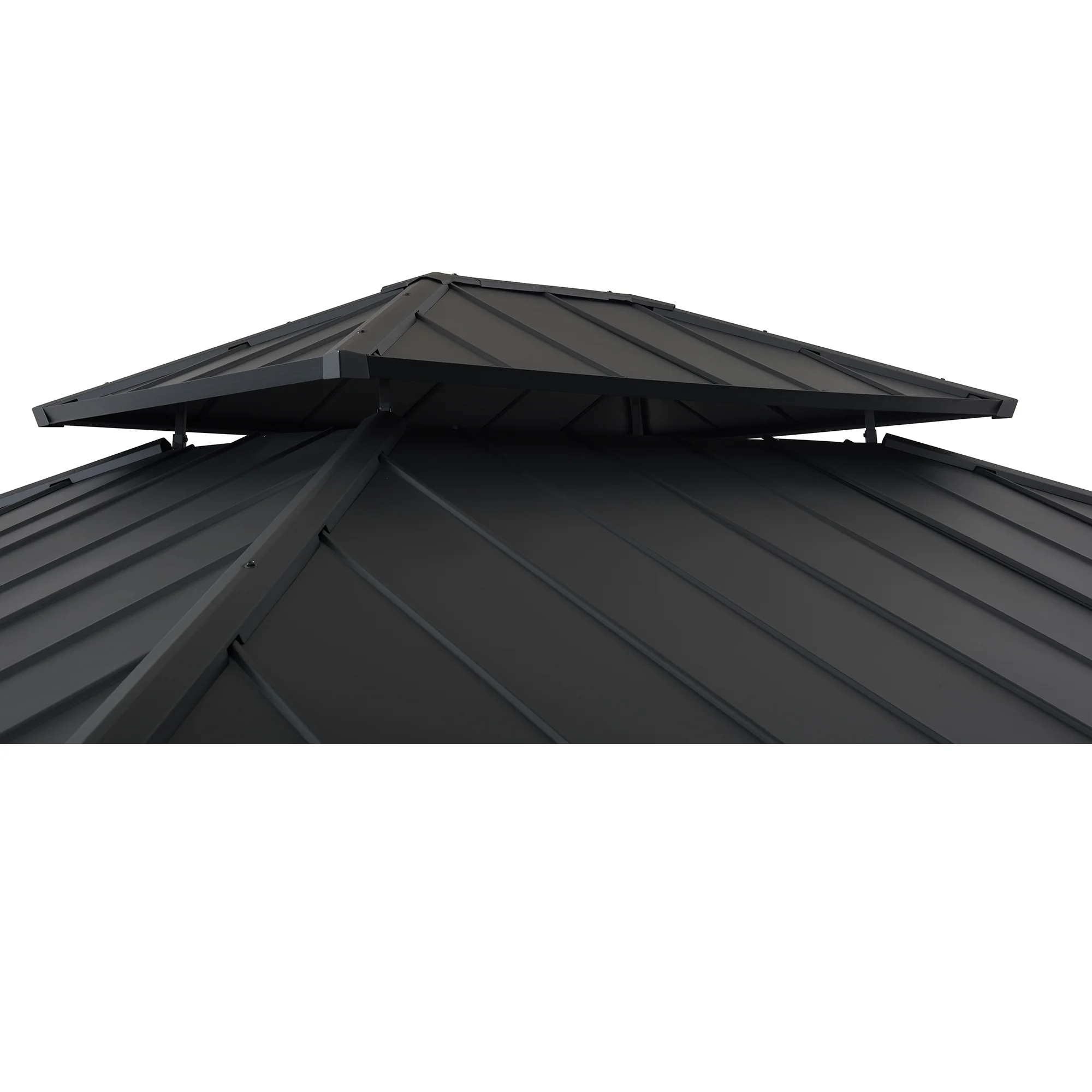 Sunjoy 13x15x10.4 Churchill Hard Top 2-Tier Metal Gazebo With Netting