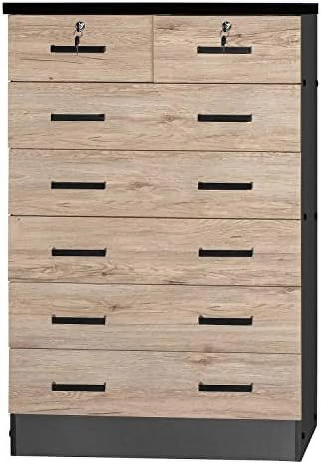 HOOMHIBIU Cindy 7 Drawer Chest Wooden Dresser with Lock in Black