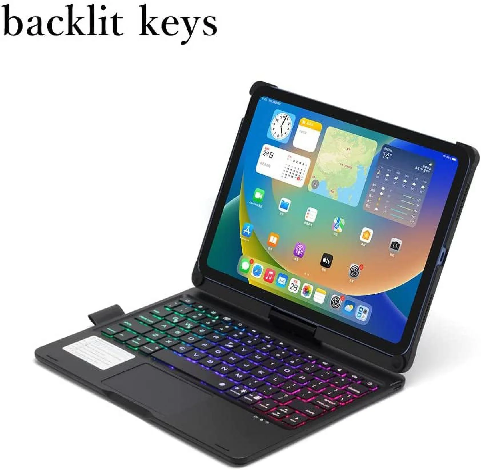 360° Rotatable Touch Keyboard for iPad 10th Generation 2022 10.9 inch Backlight Keyboard Built‑in Trackpad, Bluetooth Foldable Keyboard Cover for iPad 10