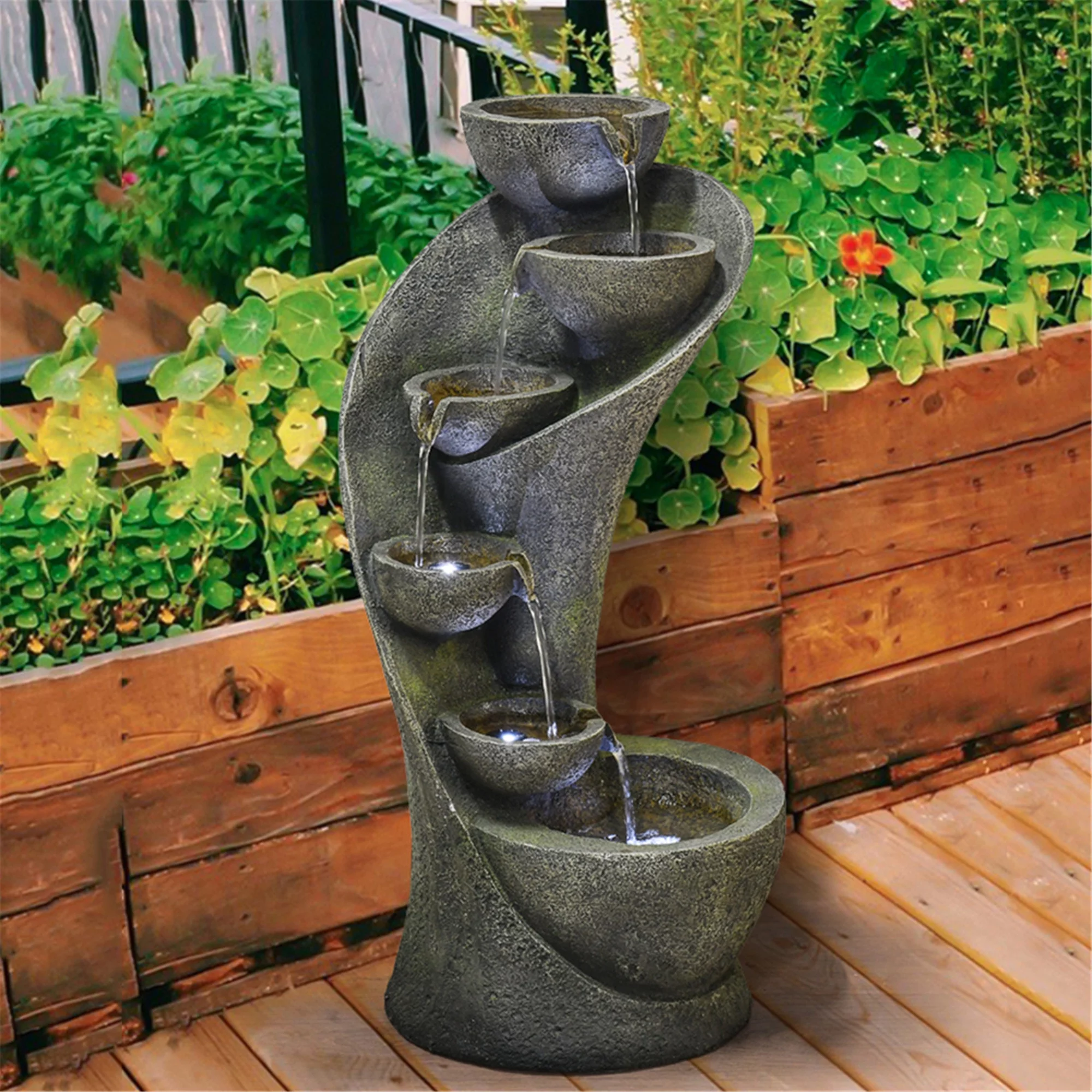 Outdoor Garden Fountain with LED Lights, 23.6