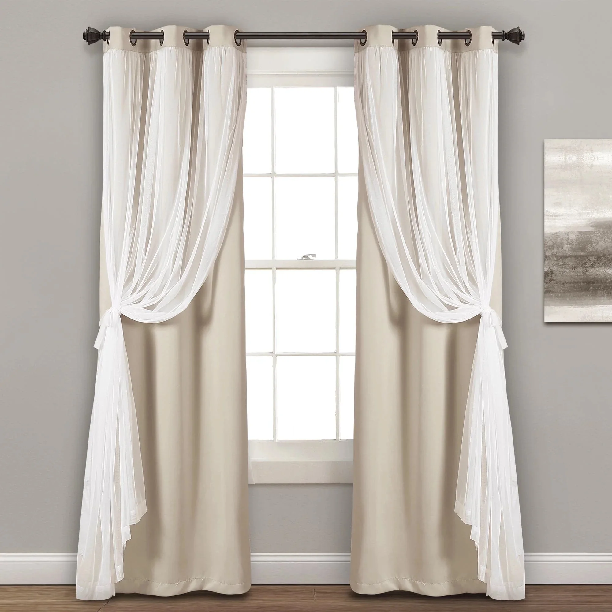 Lush Decor Sheer Grommet Curtains Panel with Insulated Blackout Lining, Room Darkening Window Curtain Set (Pair), 38