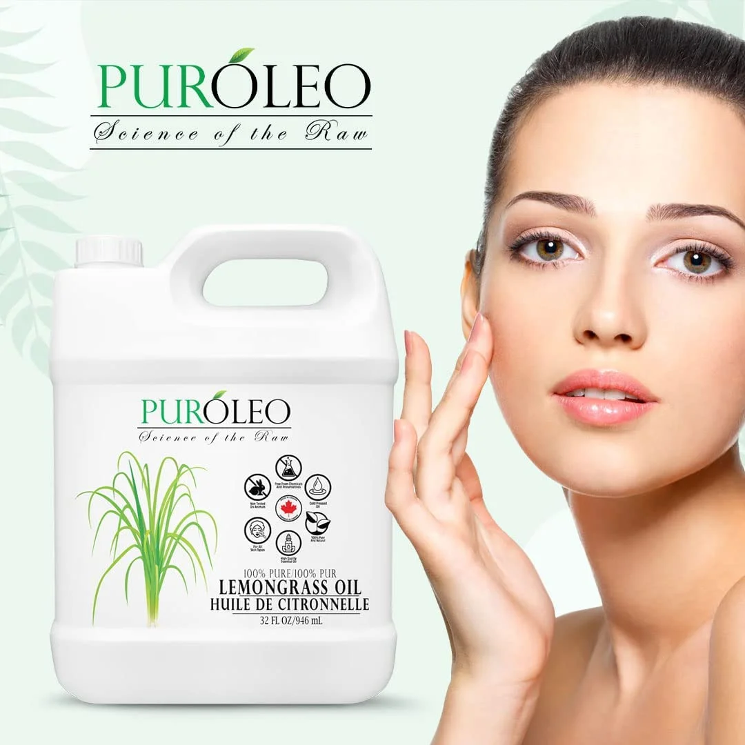 PUROLEO Lemongrass Essential Oil 32 Fl Oz/946 ML (Packed In Canada) for Aromatherapy and Skin Care - 100% Pure, Therapeutic Grade Lemongrass Oil for Diffuser, Massage, and DIY Recipes