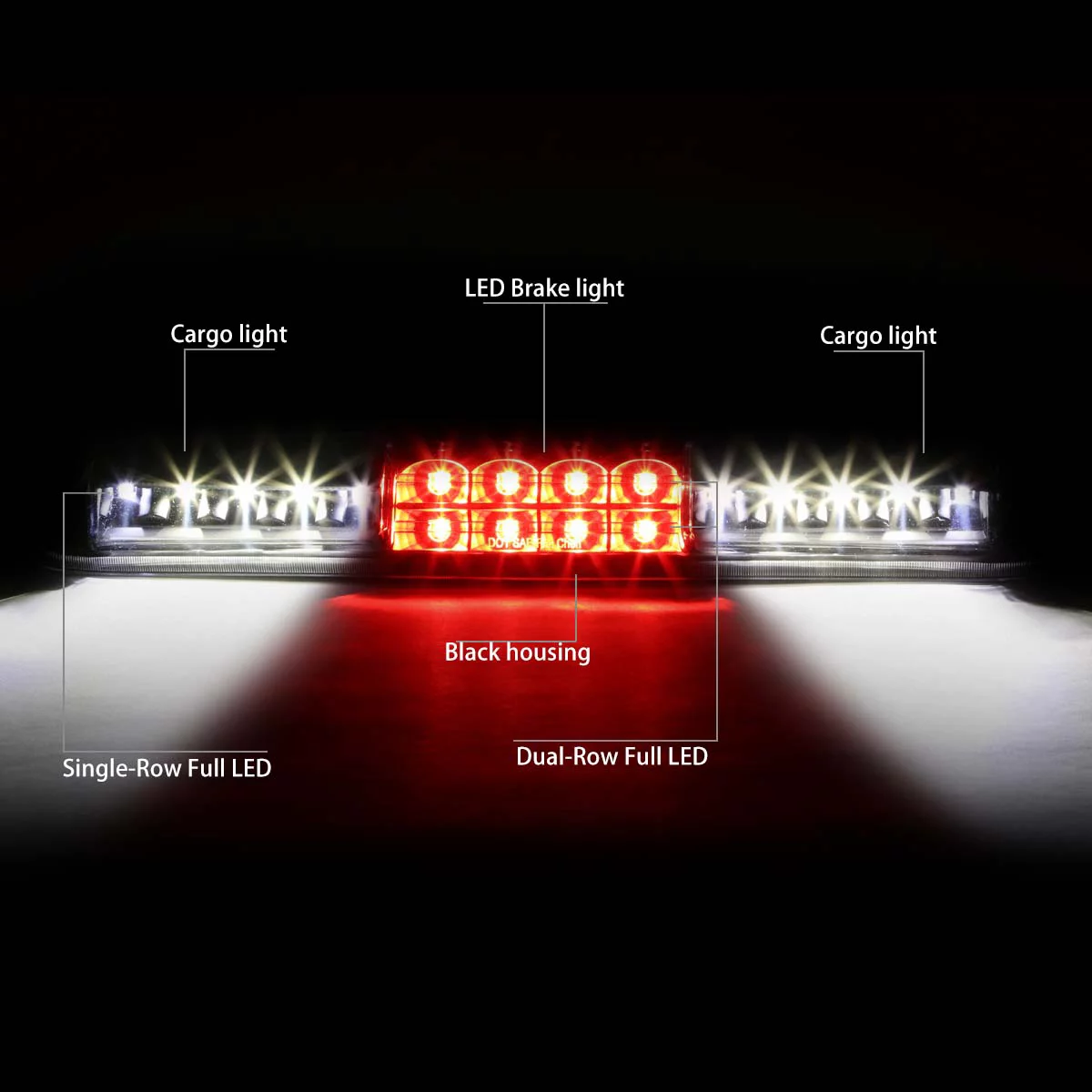 DNA Motoring 3BL-GMC99-LED-BK For 1999 to 2007 Chevy Silverado GMC Sierra 1500 2500 3500 Dual Row LED 3rd Third Tail Brake Light Cargo Lamp Black Housing 00 01 02 03 04 05 06