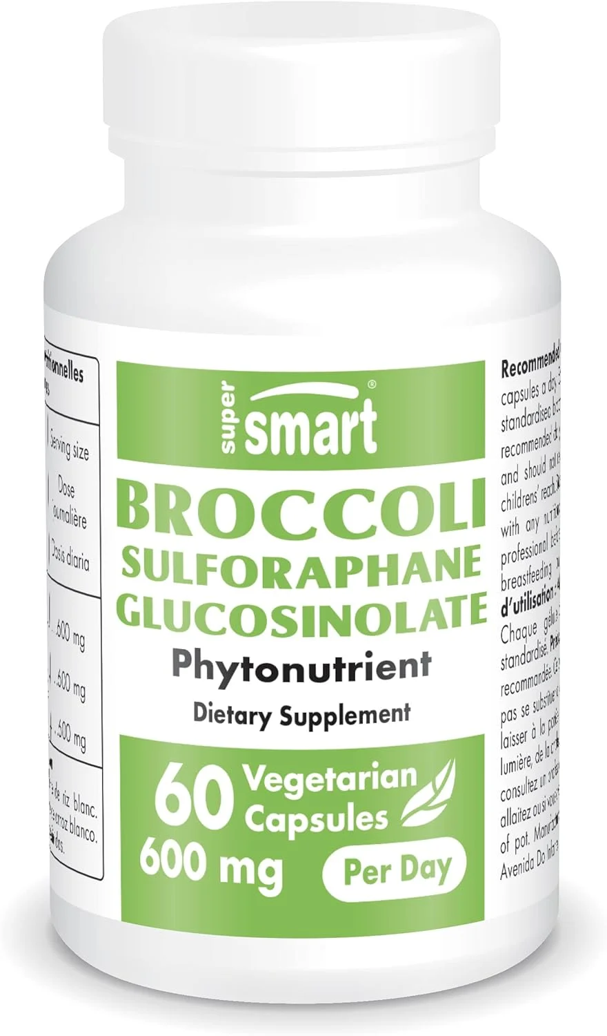 Supersmart - Broccoli Sulforaphane Glucosinolate 600mg per Day (High Strength) - 10% SGS with Myrosinase - Broccoli Supplement | Non-GMO & Gluten Free - 60 Vegetarian Capsules