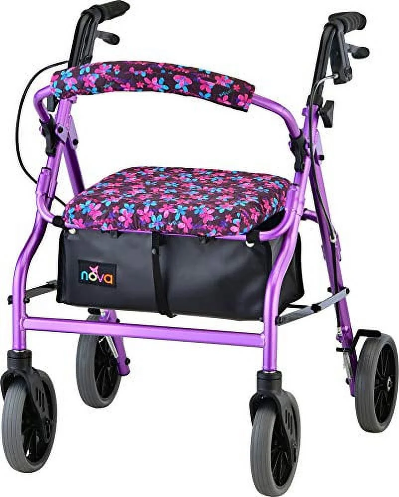 NOVA Medical Products Rollator Walker Seat & Back Cover, Removable & Washable, Garden Flowers