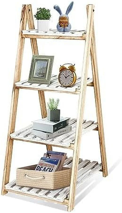 GVJMTKP TAG 3 Tier Ladder   Wood -Shaped Bookshelves Ladder Bookcase Decorative Leaning Ladder   Plant Display   Rack  Room  Home  Office  Kitchen  Bedroom  Balcony