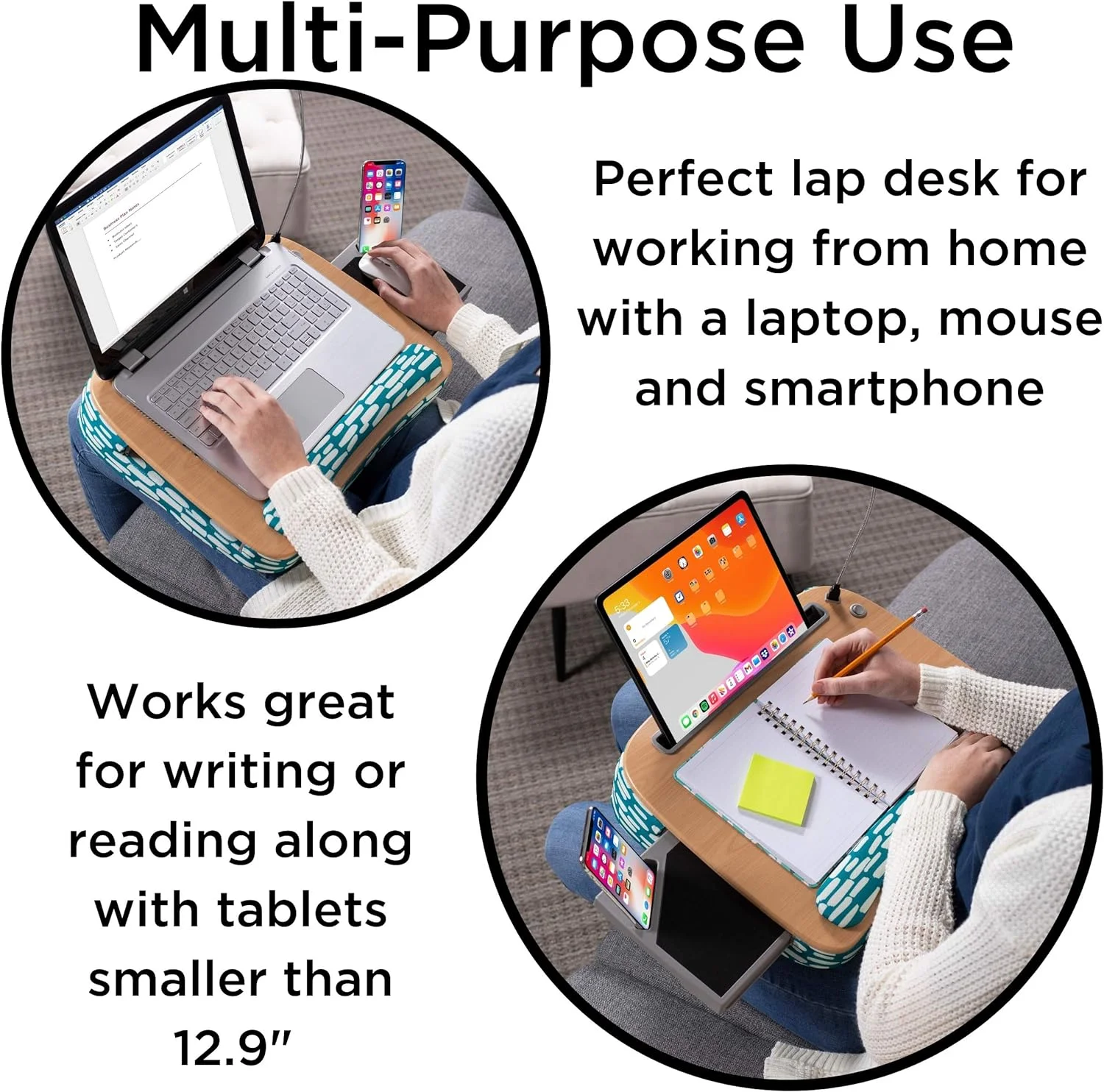 Deluxe Lap Desk With Pillow Cushion  Wrist Rest | USB Light  Mouse Pad | Fits Laptops Up To 15