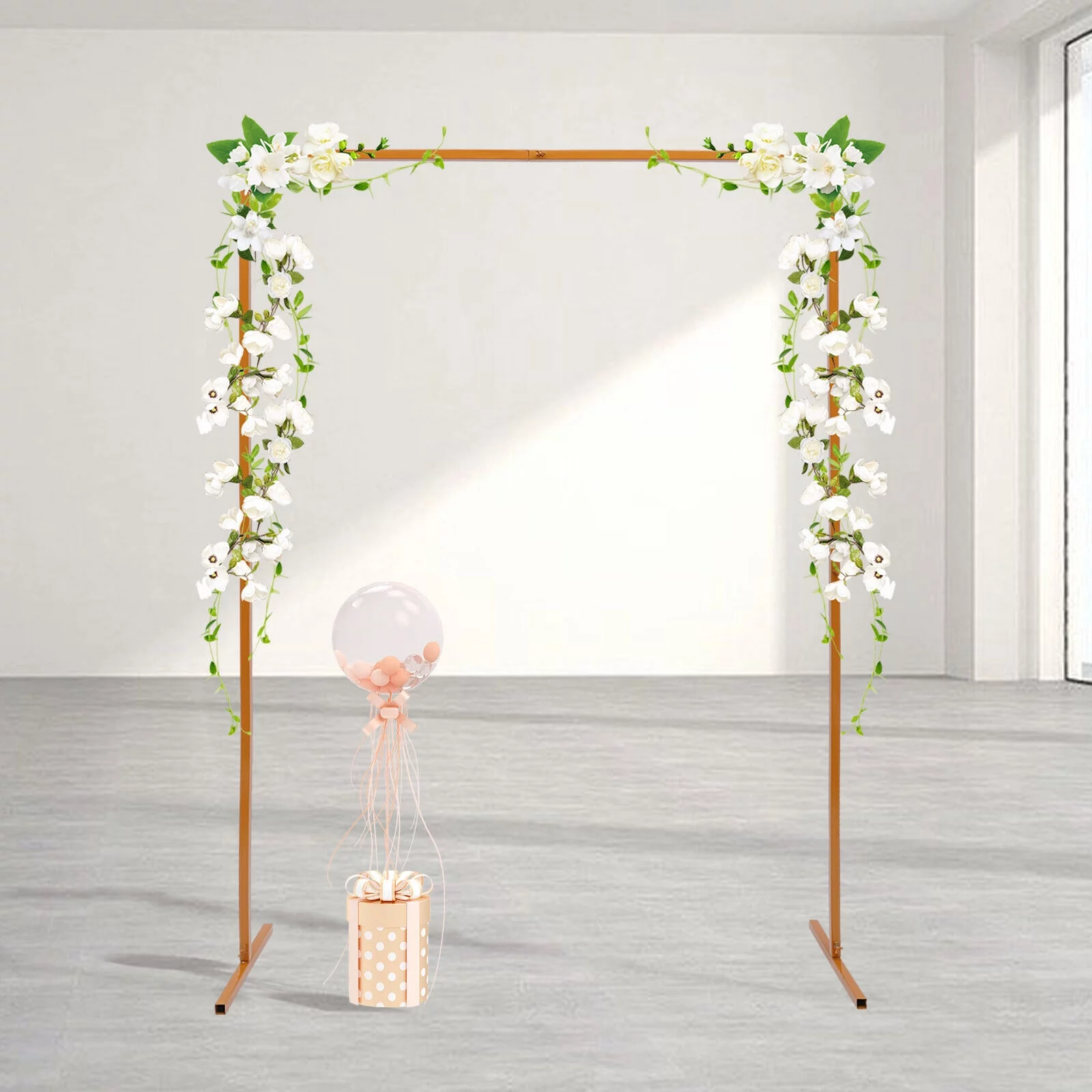 Fichiouy 6.6*4.9Ft Square Metal Wedding Arch Stand with Bases for Garden Arbor Party Decora Gold