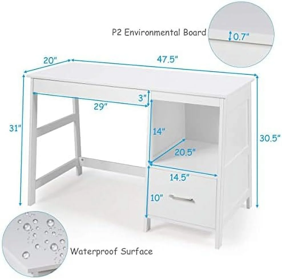 TJCGDTY 47.5\u201D Computer Desk with 2  Drawers  Small Computer Table Study Writing Desk   Office Desk Study Desk with  Space (Black)