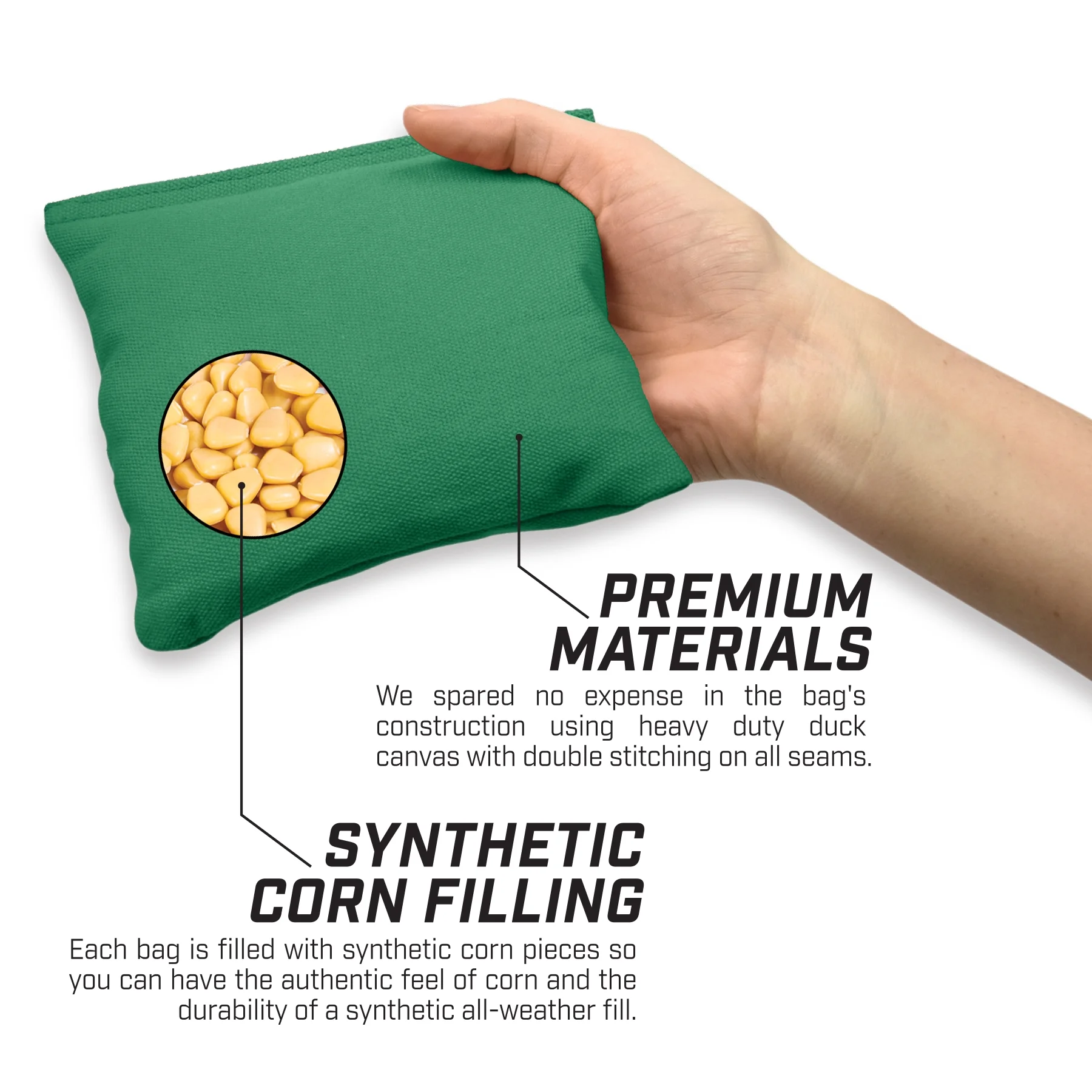 GoSports Official Regulation Cornhole Bean Bags Set (4 All Weather Bags) - 16 Colors Available - Dark Green