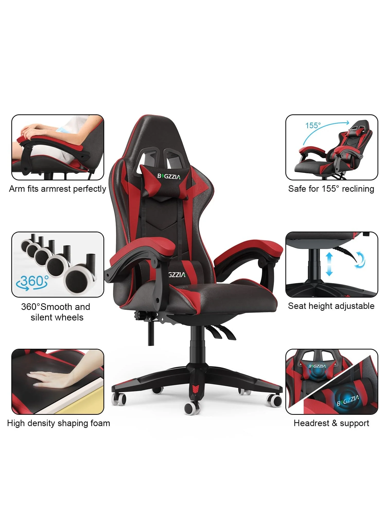 Ergonomic Gaming Chair with Headrest, Lumbar Support, and Adjustable Swivel - Premium PU Leather Office Desk Chair for Video Game Enthusiasts