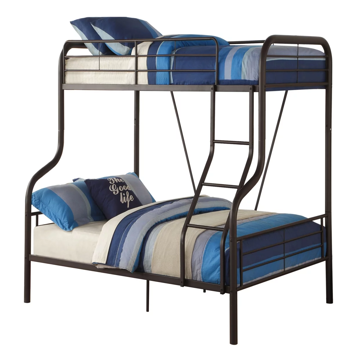Metal Twin over Full Size Bunk Bed with Guardrail and Ladder Gray - Saltoro Sherpi