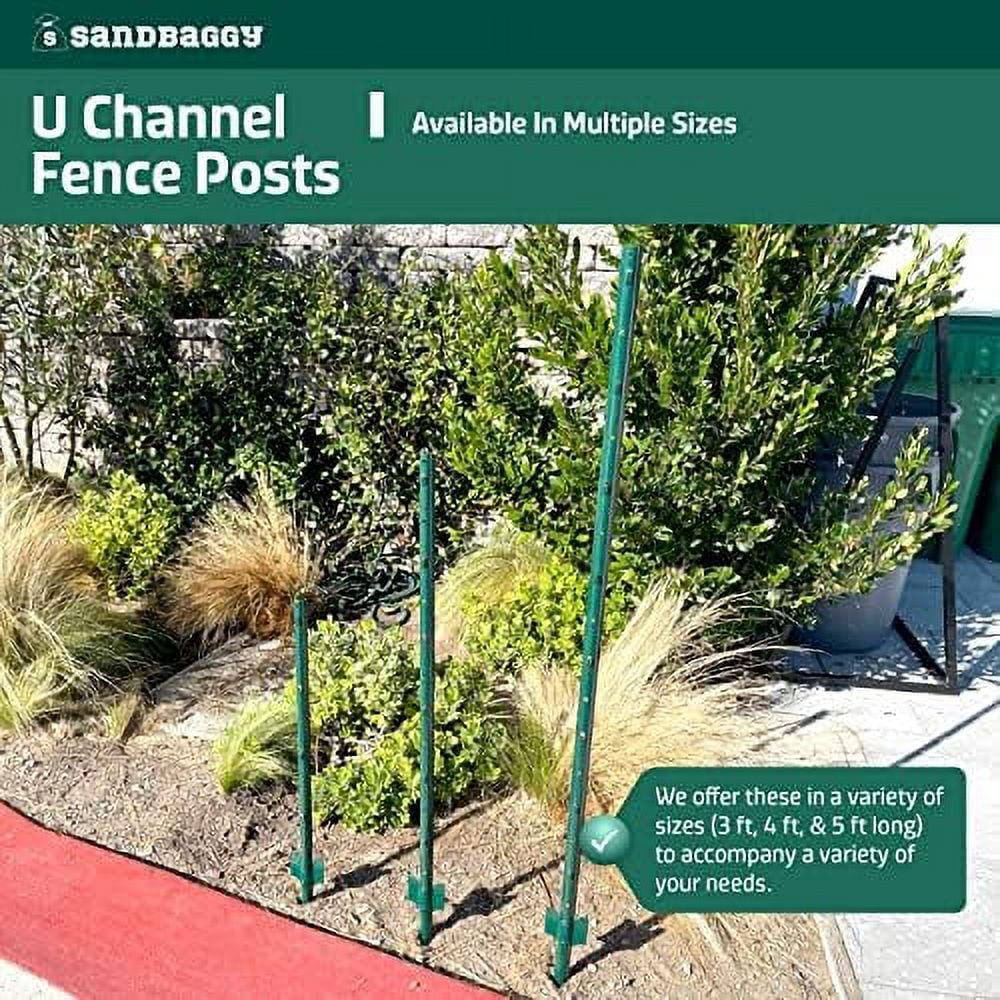 U Channel Posts For Fences & Signs - Studded Steel, Green Garden Stakes - (Pack Of 30, 4 Ft Length)