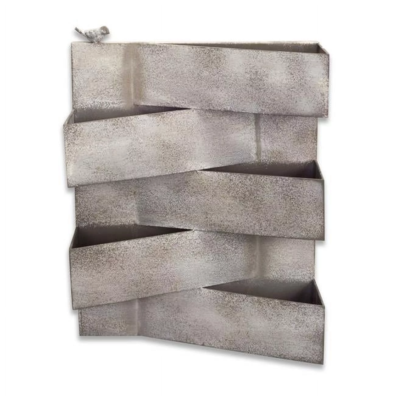 16 x 21 in. Metal Planter with Bird, Grey & White