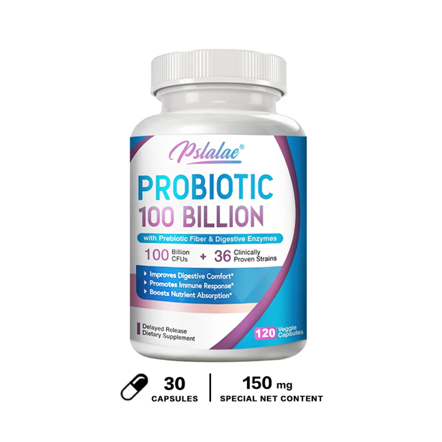 Pslalae Probiotic 100 Billion - Gut Health, Relieve Gas and Bloating - with Prebiotic (30/60/120pcs)