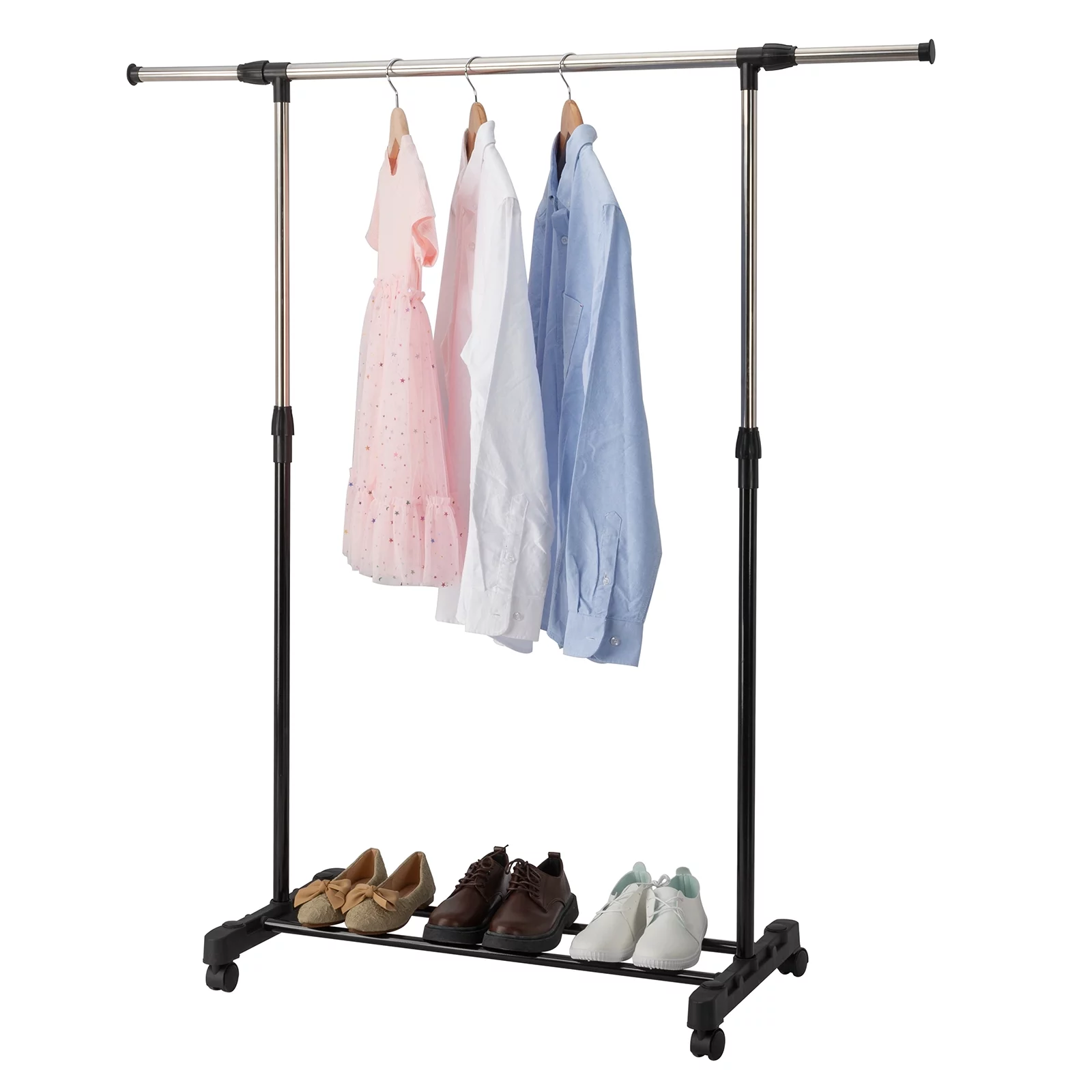 Ktaxon Single Bar Vertical and Horizontal Stretching Stand Clothes Rack with Shoe Shelf Black & Silver