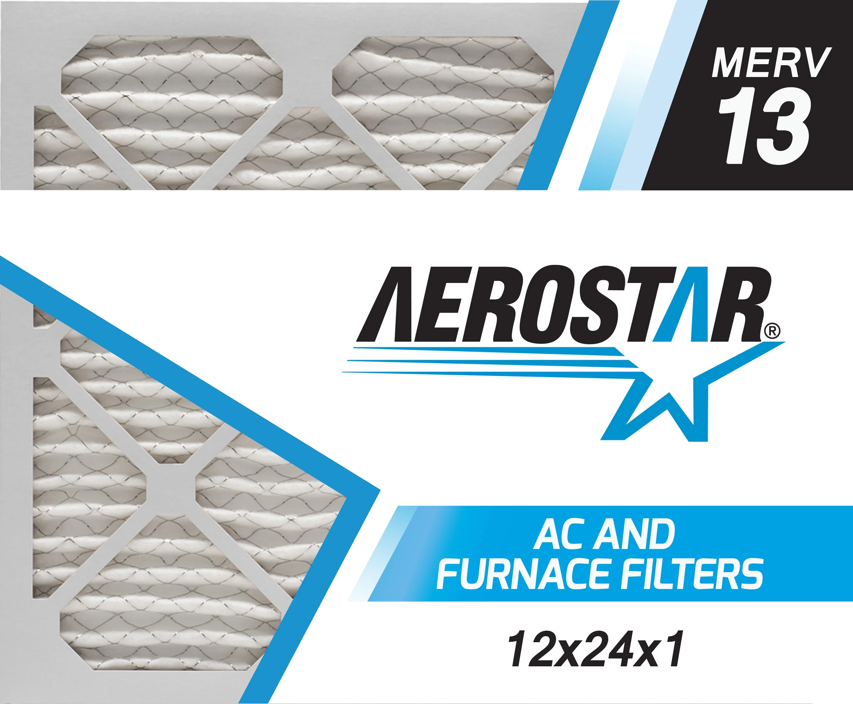 Aerostar 12x24x1 MERV  13,  Air Filter, 12x24x1, Box of 4