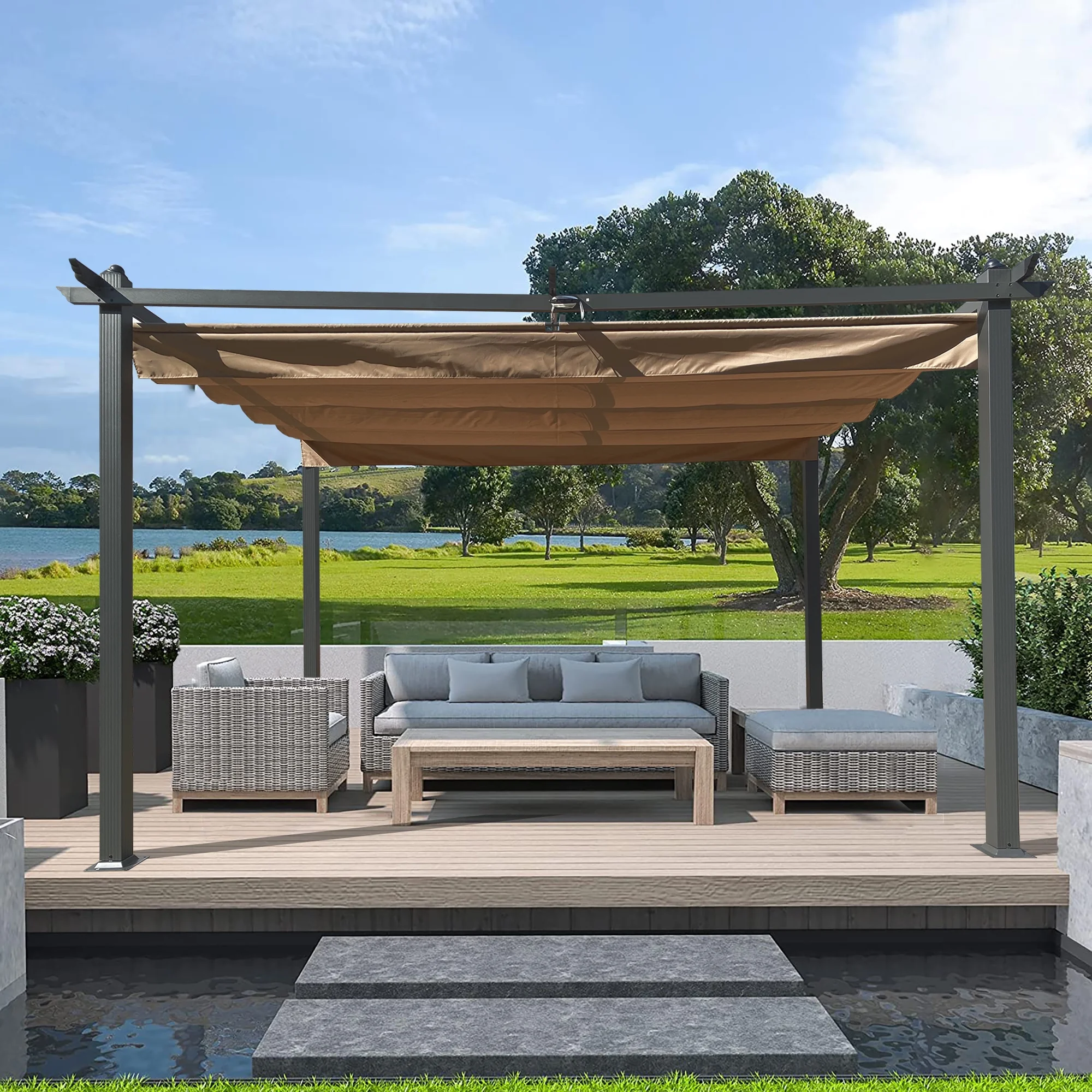 CoSoTower 13 X 10 Ft Outdoor Patio Retractable Pergola With Canopy Sun Shelter Pergola For Gardens, Terraces, Backyard