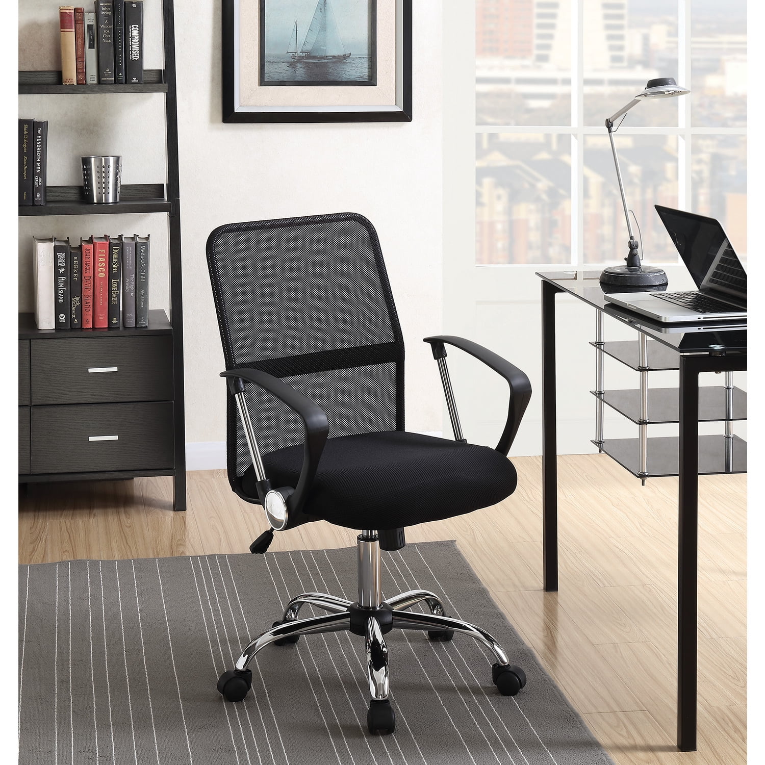 Benzara  Ergonomic Fine Mesh Office Chair, Black