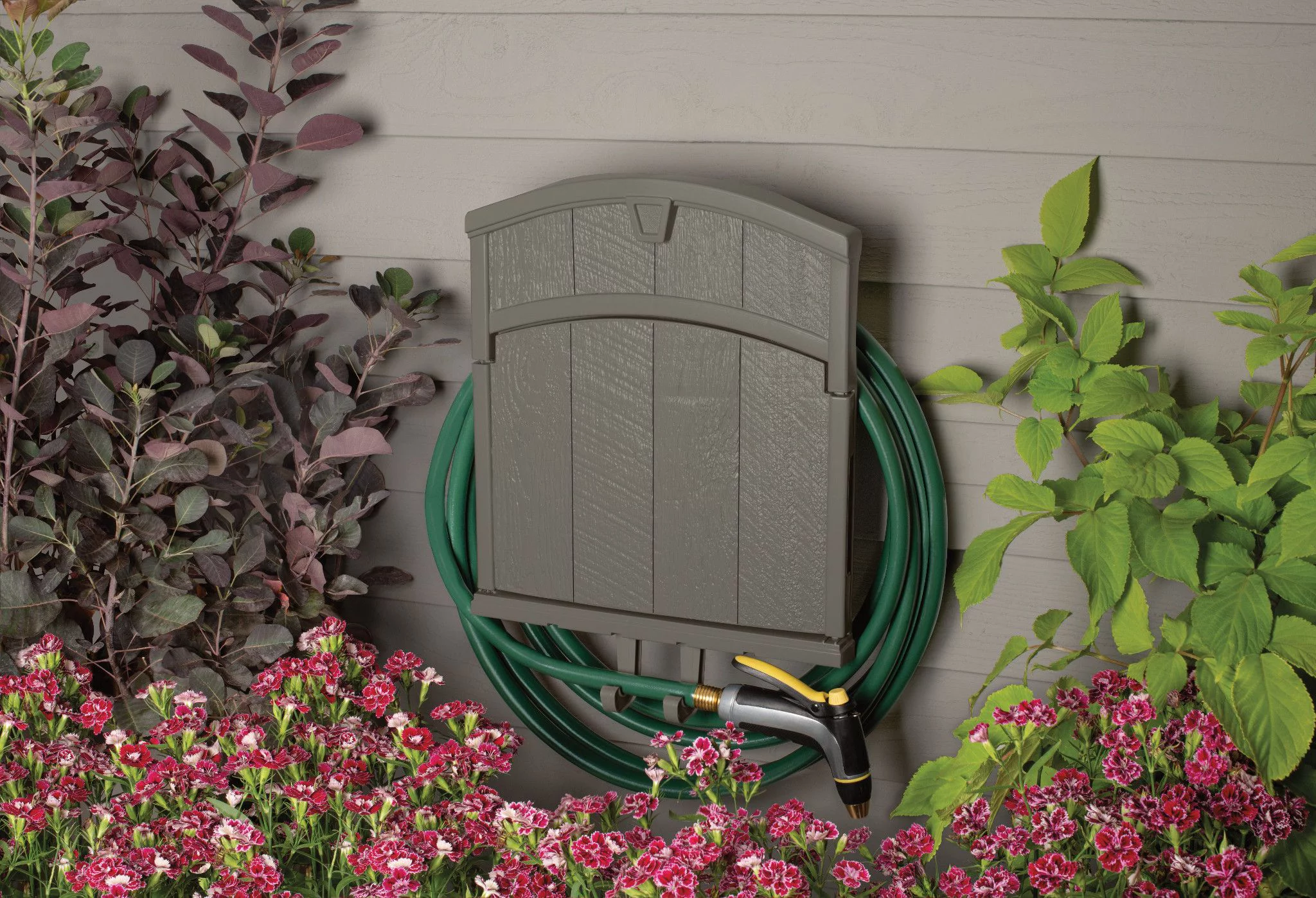 Suncast 150 ft. Garden Hose Hanger with Cabinet Farmington Gray