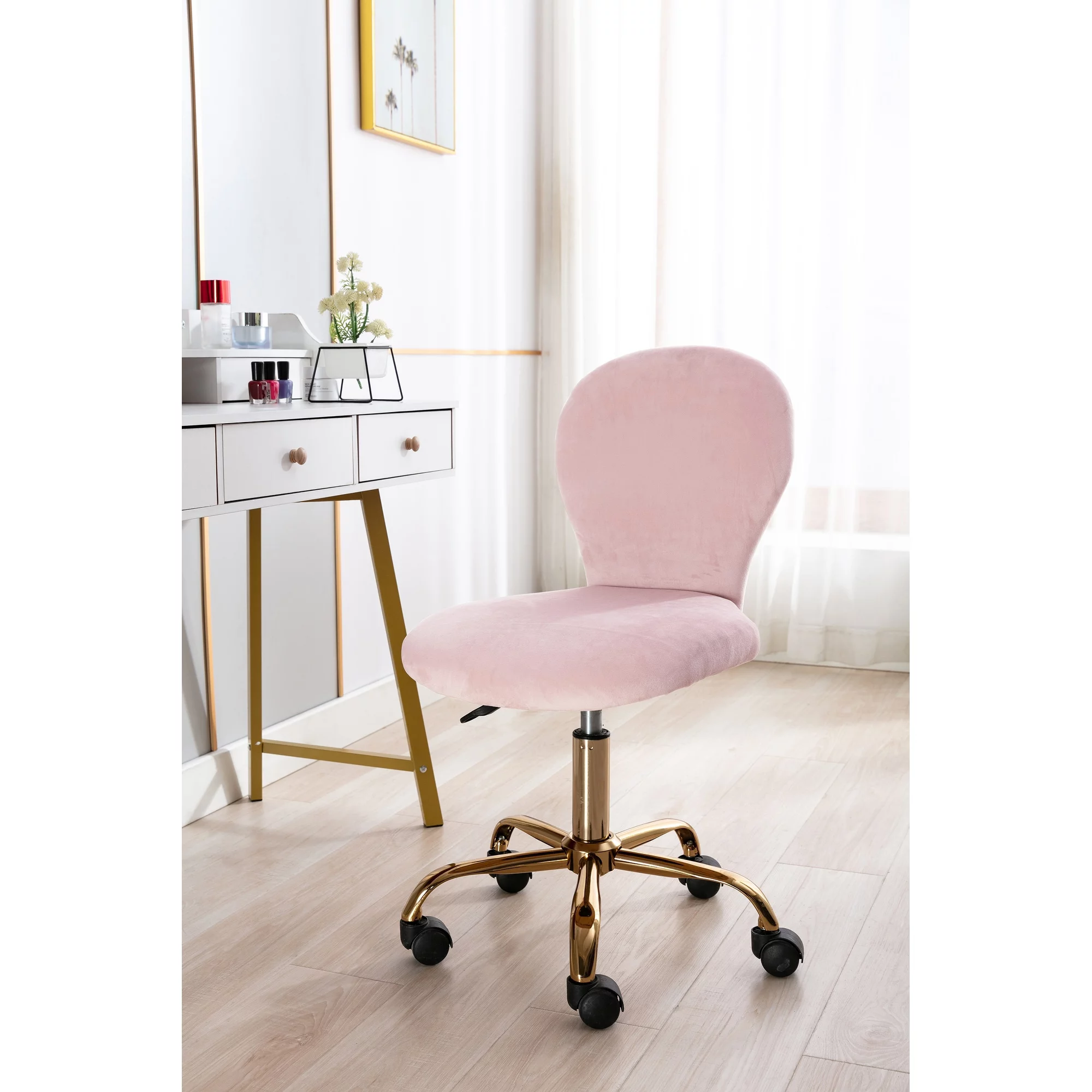 Porthos Home  Evie Office Chair, Velvet Upholstery And Gold Legs Rose