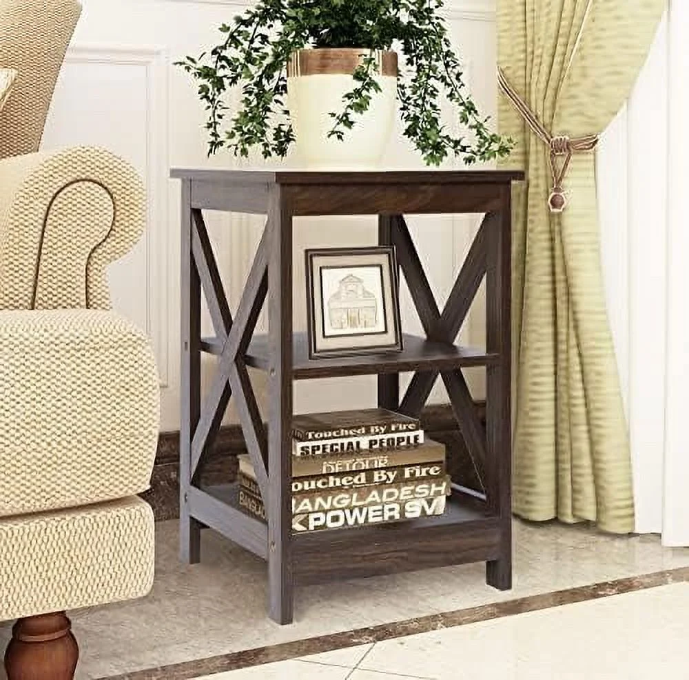 Side Table  Modern Farmhouse Wood End Table with 3-Tier   White Oak