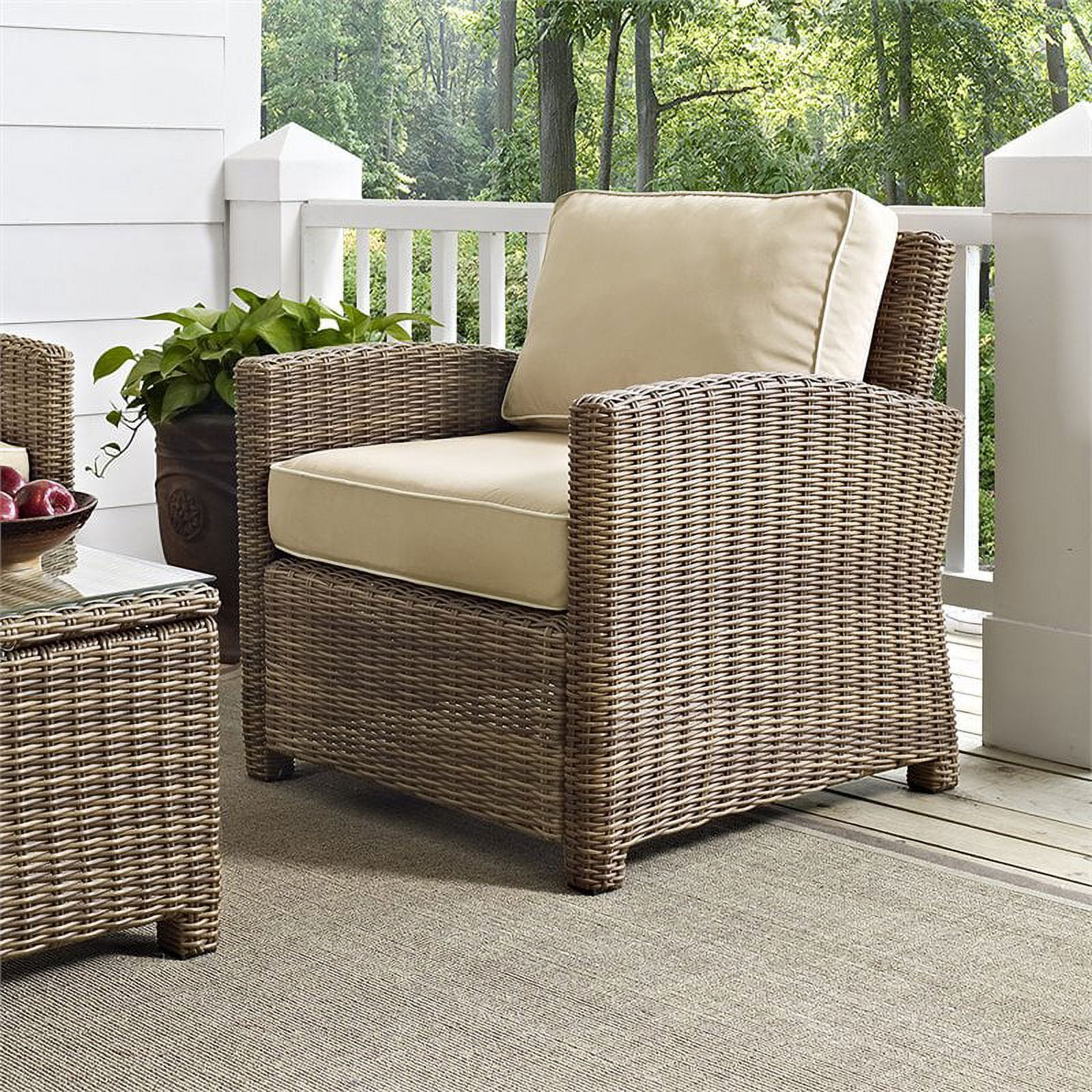 Afuera Living Contemporary Wicker Patio Chair in Brown and Sand