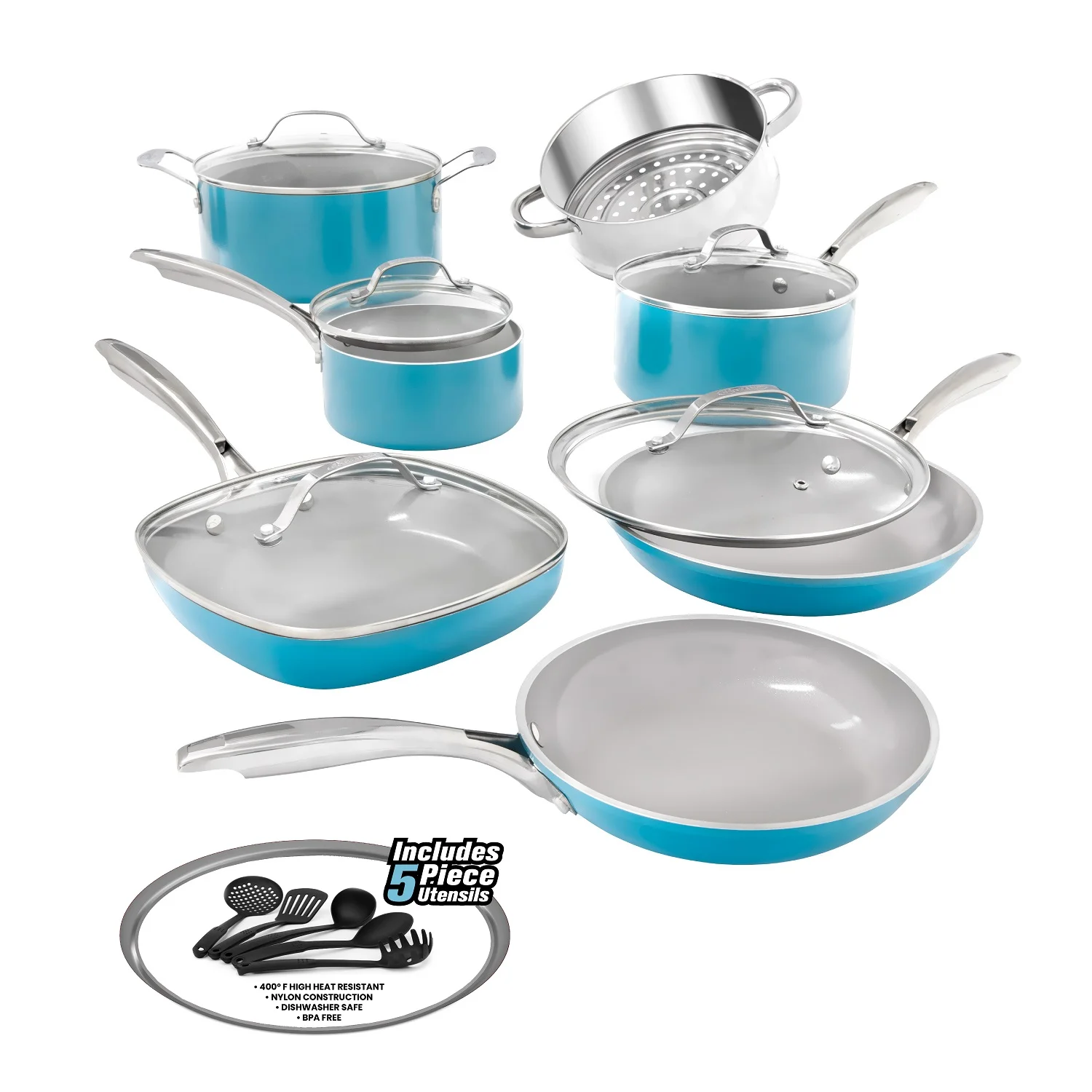 Gotham Steel 17 Piece Pots and Pans Set, Nonstick Cookware Set with Utensils