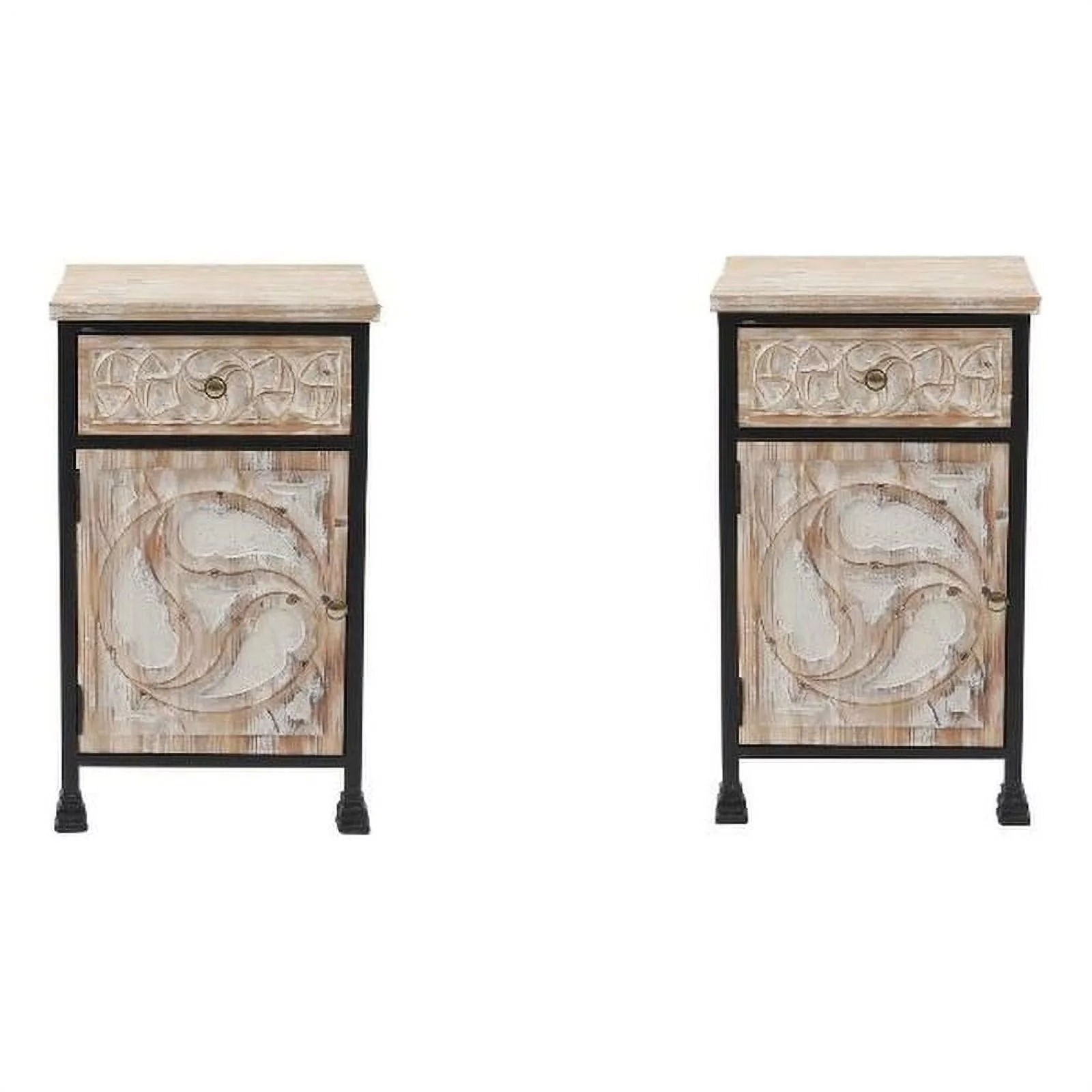Luxen Home Engineered Wood & Metal Side Tables in Black/White/Brown Set of 2