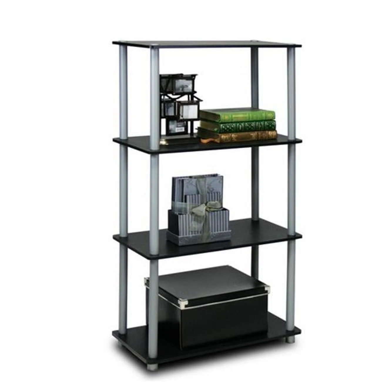 Furinno Turn-N-Tube 4-Tier Multipurpose Shelf Display Rack, Black & Grey - 43.25 x 23.6 x 11.6 in.