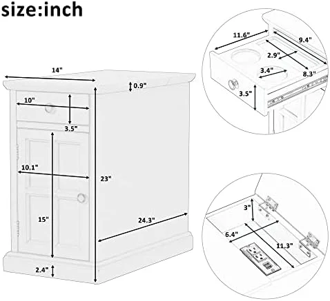 HBBOOMLIFE End Table with Charging Station  End Tables Living Room with USB Ports and Outlets  Bedside Table with  Drawers for Bedroom Living Room Navy