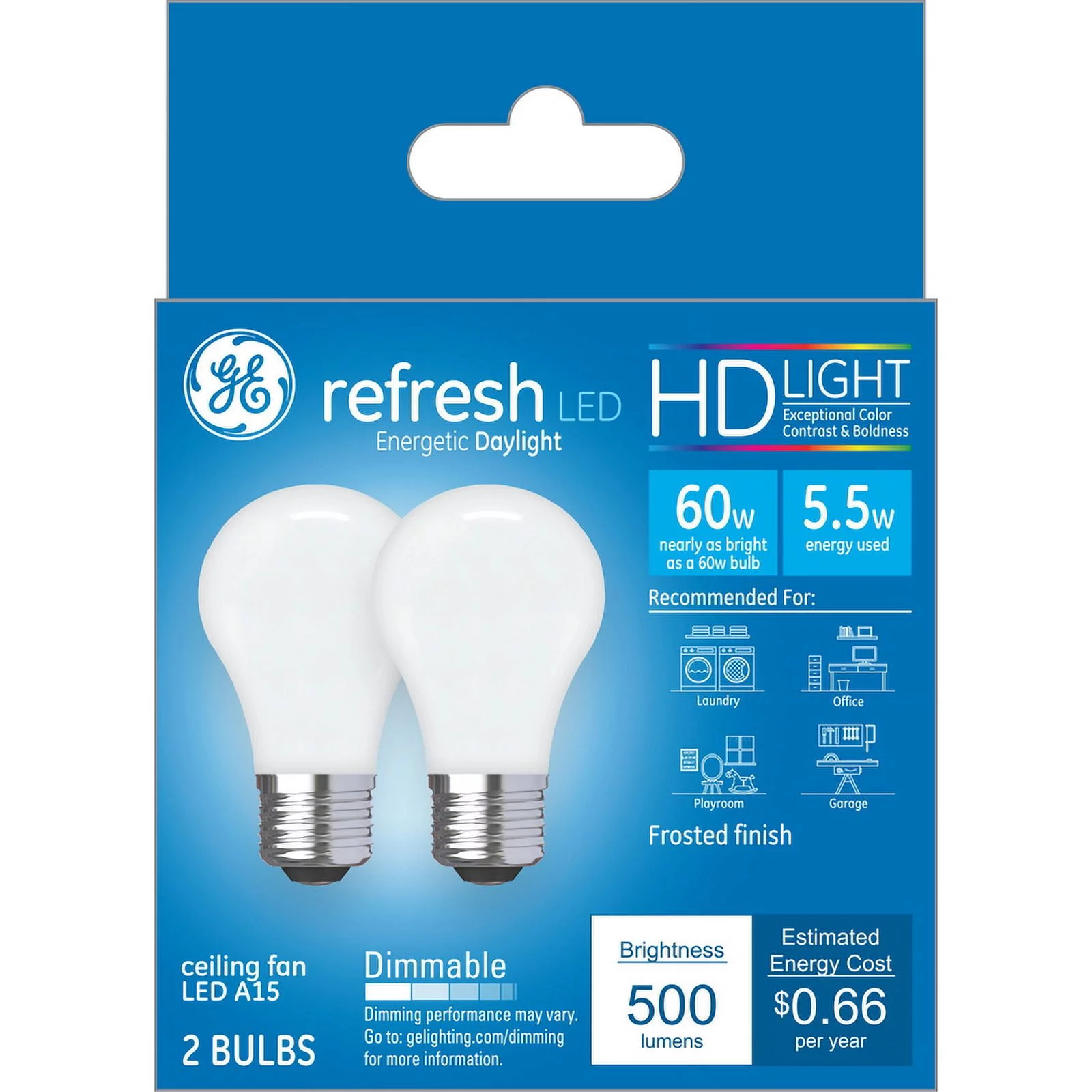 GE Refresh A15 E26 (Medium) LED Bulb Daylight 60 Watt Equivalence 2 pk