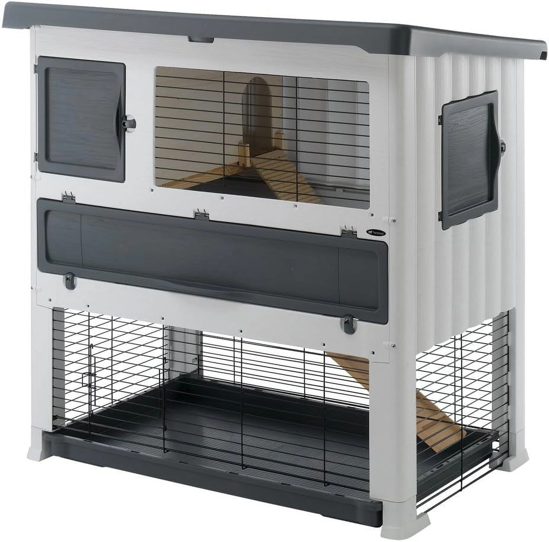 Grand 120 Plus Rabbit Hutch | Large Oudoor Plastic Rabbit Hutch | 45.47L X 24.80W X 46.06H Inches, Gray