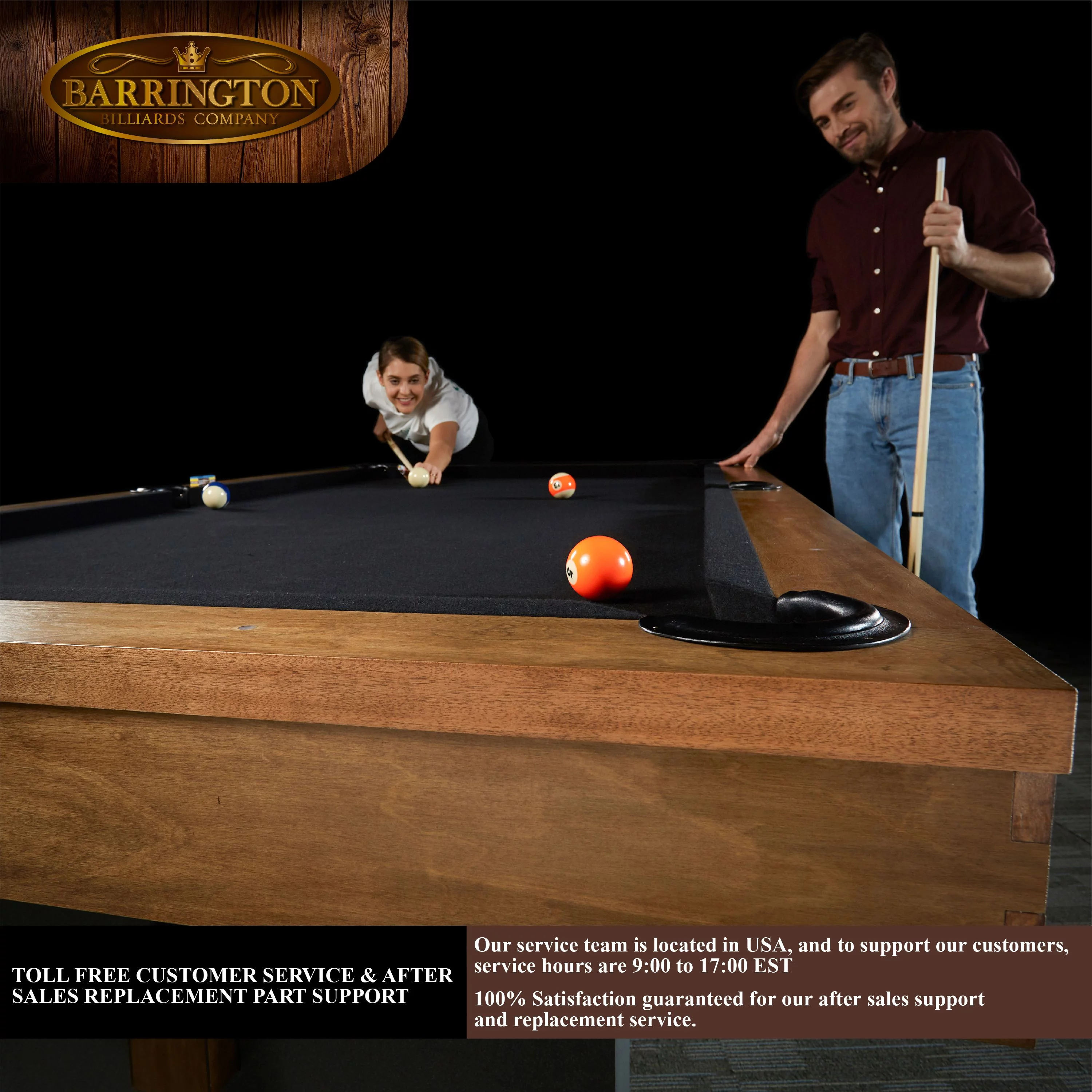 Barrington Billiards 8' Urban Black Drop Pocket Table With Pool Ball and Cue Stick Set