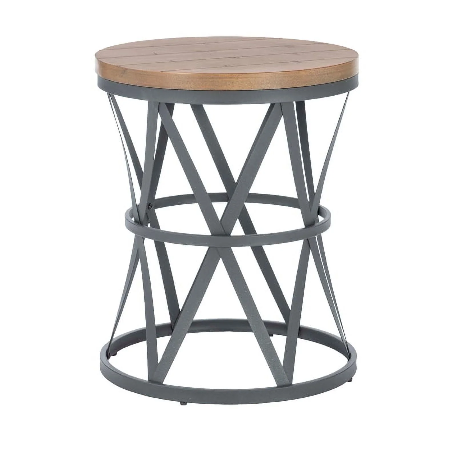 Linon Johns Round Metal and Wood Barrel Table in Gray