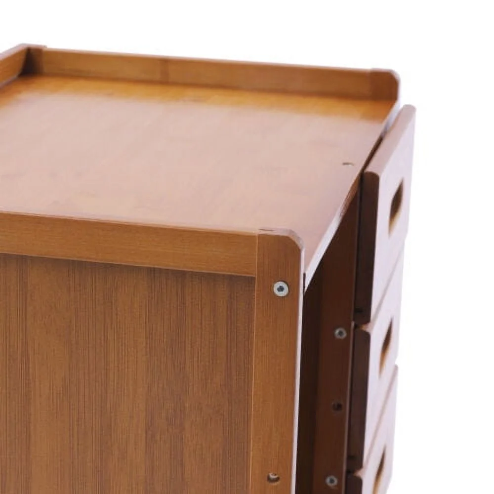 Bamboo Nightstand with 3 Drawers+Cabinet Large Capacity Bedside Table 42*30*40cm