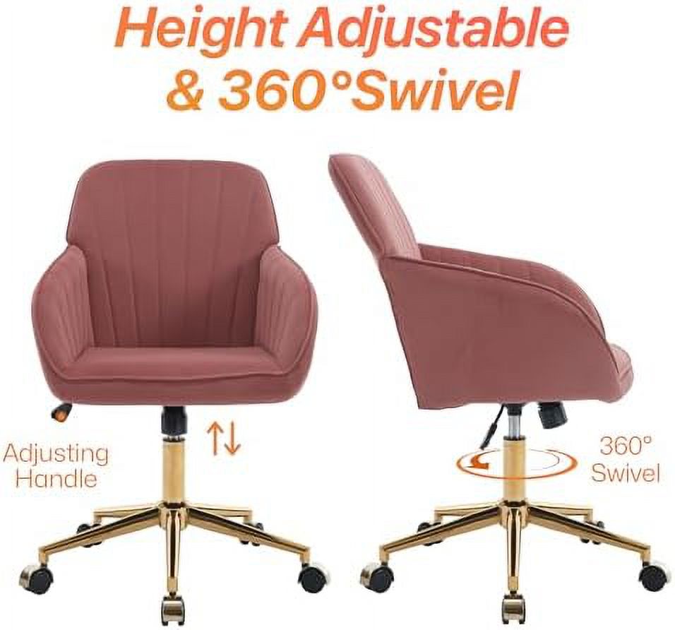 CHNBVC Velvet Office Desk Chair with Gold Base  with Wheels Modern Height Adjustable  Degree Swivel Upholstered Vanity Chairs with Arms  Room Bedroom  Cream