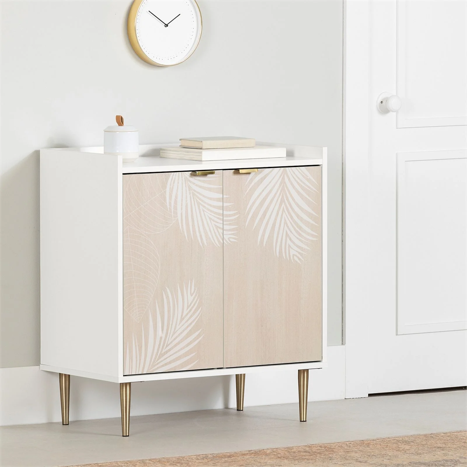 Pemberly Row Contemporary 2-Door Storage Cabinet White and Natural