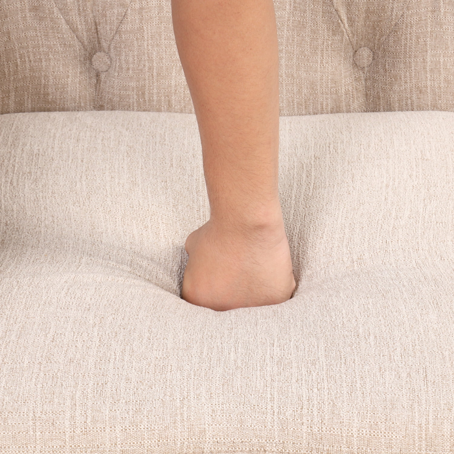 60” modern sofa Dutch plush upholstered sofa  solid wood legs  buttoned tufted backrest  beige