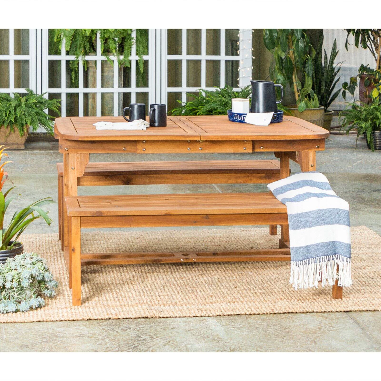 3 Piece Acacia Patio Dining Set in Dark Brown