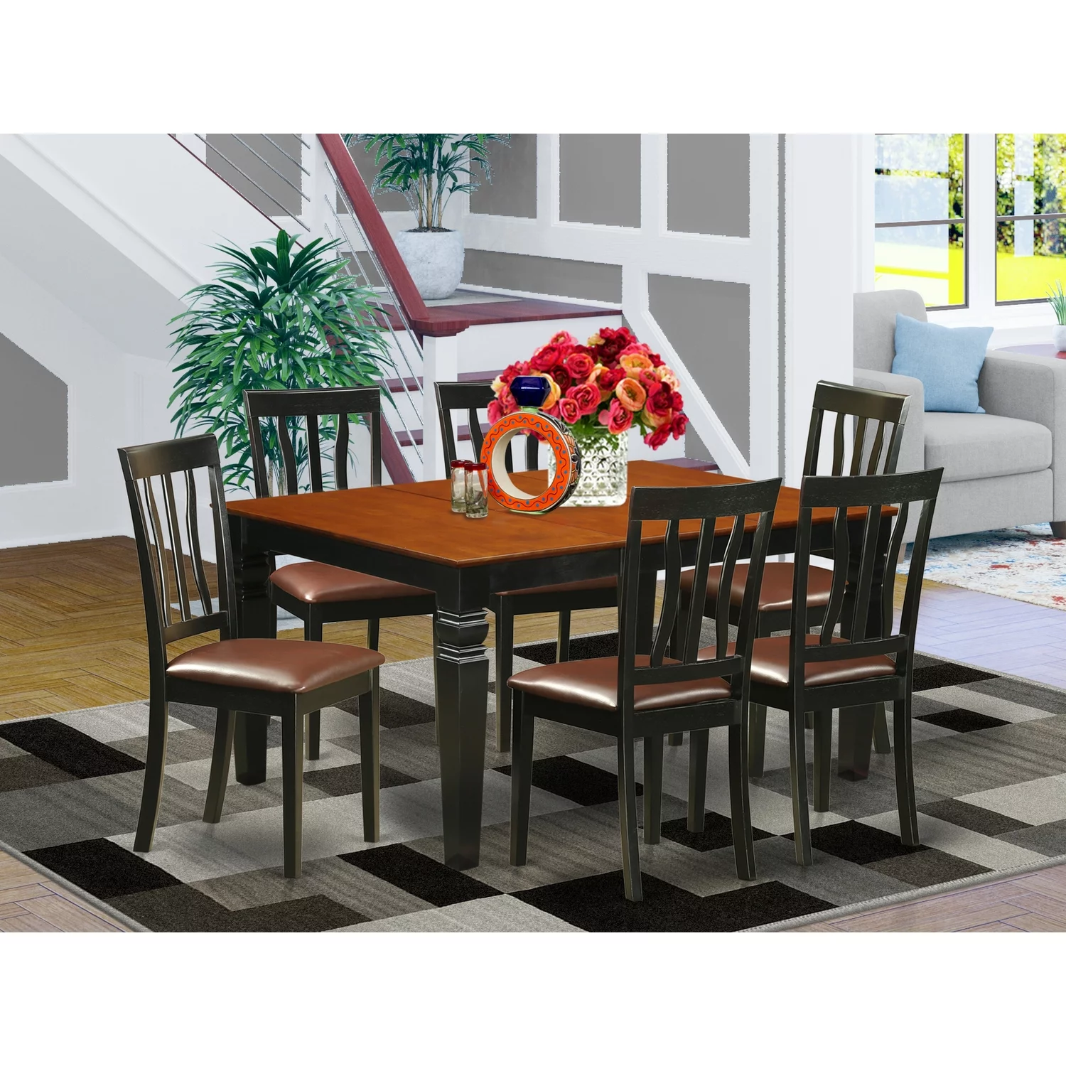 East West Furniture Weston 7-piece Wood Kitchen Table Set in Black/Cherry