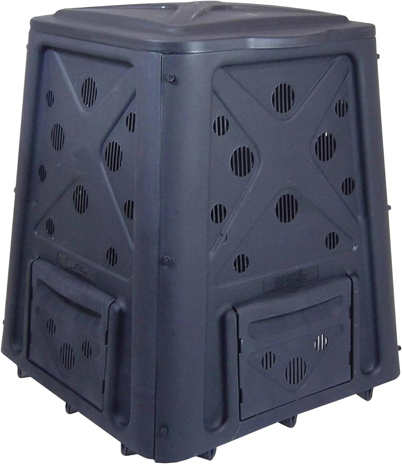 65 Gallon Outdoor Compost Bin with Snapping Lift Off Lid, 4 Door Access, and Multiple Vent Holes for Garden and Landscaping, Black