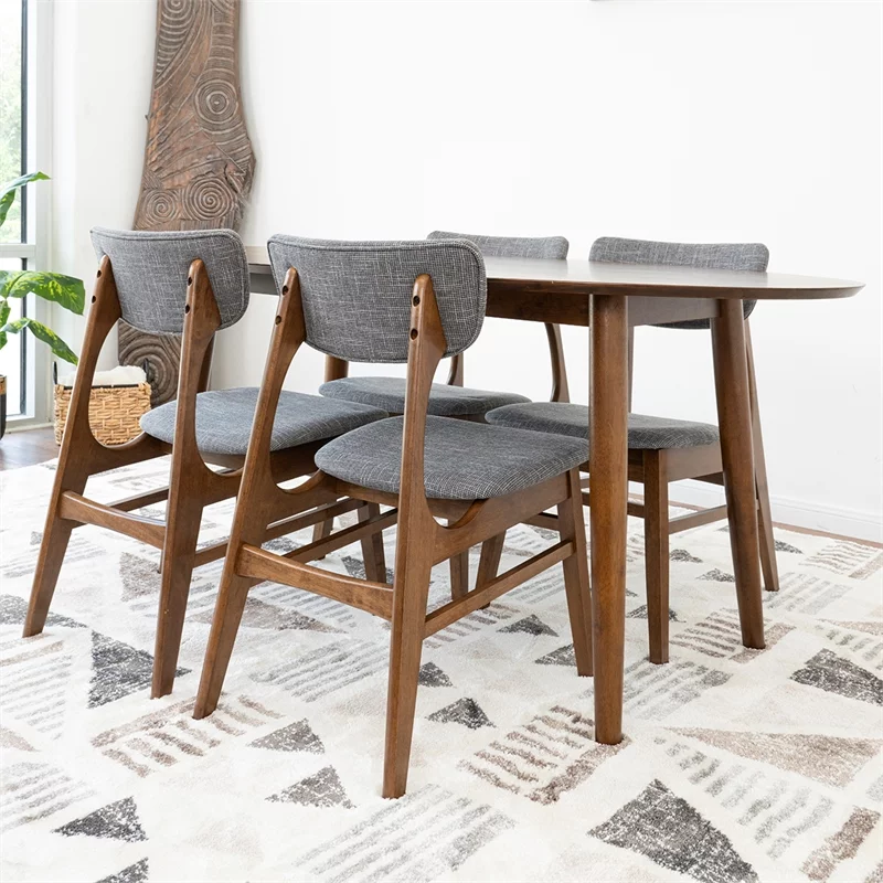 Kenya Modern Solid Wood Walnut Dining Room & Kitchen Table and Chair Set of 4